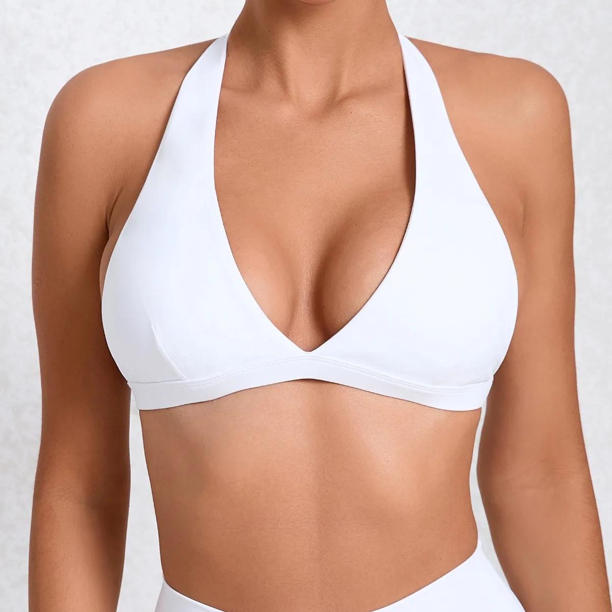 Soutien-gorge de Sport Sexy à col en v pour femmes, sous-vêtements de Sport, col licou, haut dos nu