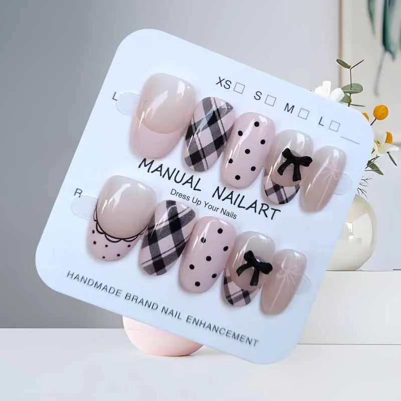 Pâte de haricots à carreaux français, 10 pièces, poudre rose, nœud papillon avec diamant, presse sur