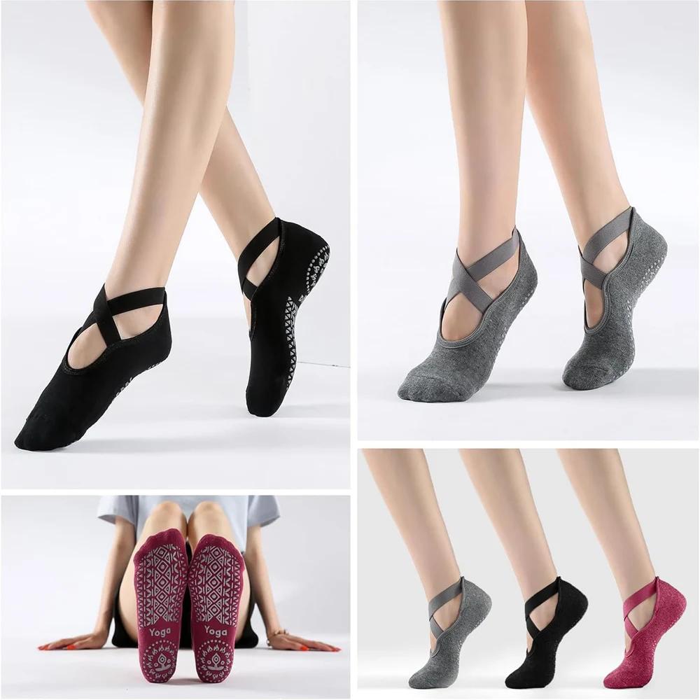 3 paires de chaussettes de Yoga pour femmes, chaussettes de Ballet antidérapantes en Silicone, Pilat