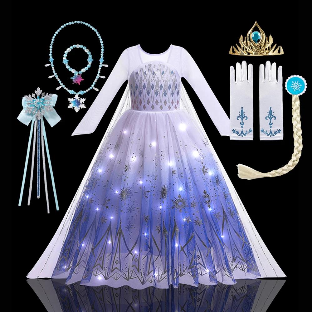 Costume de reine des neiges lumineux à LED pour enfants, Elsa, fête d'anniversaire, princesse de lux