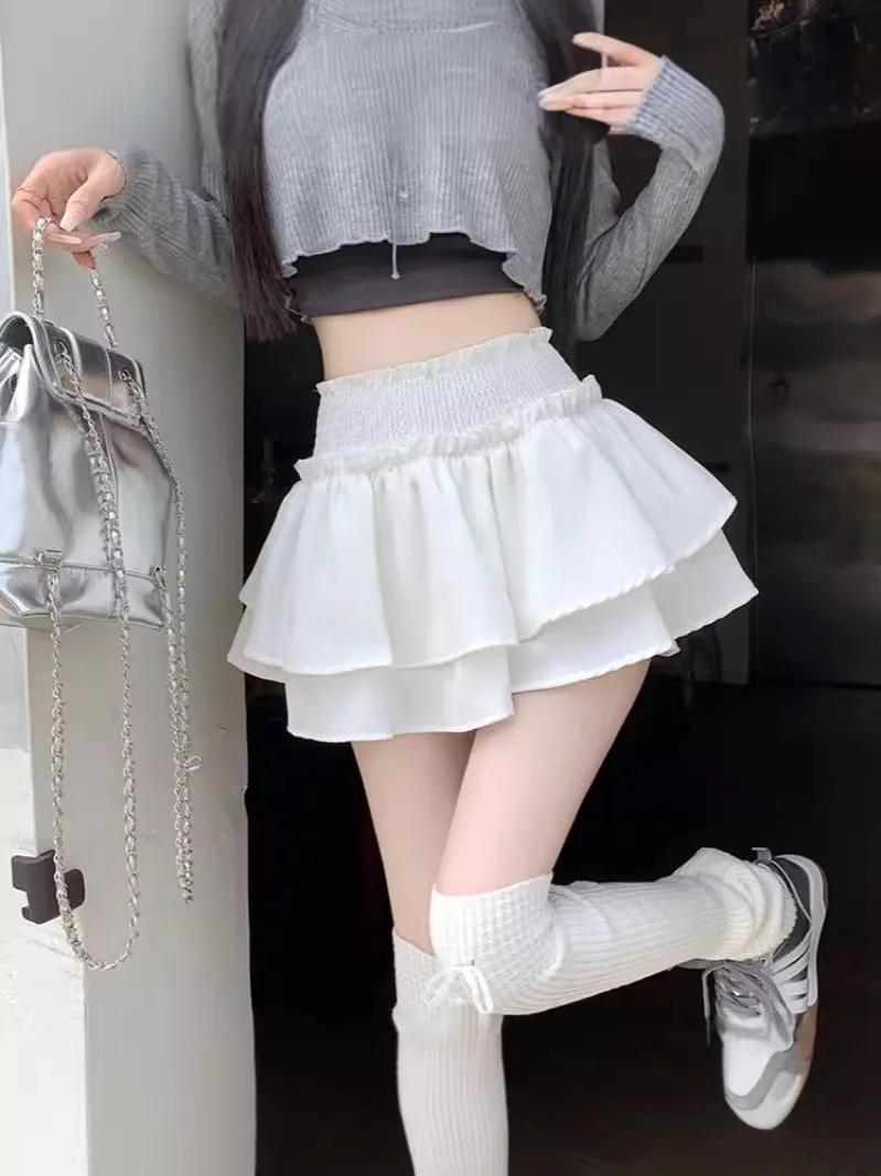 Mini-jupe mignonne et sexy style Balletcore, taille haute élastique, jupe courte Lolita à volants et
