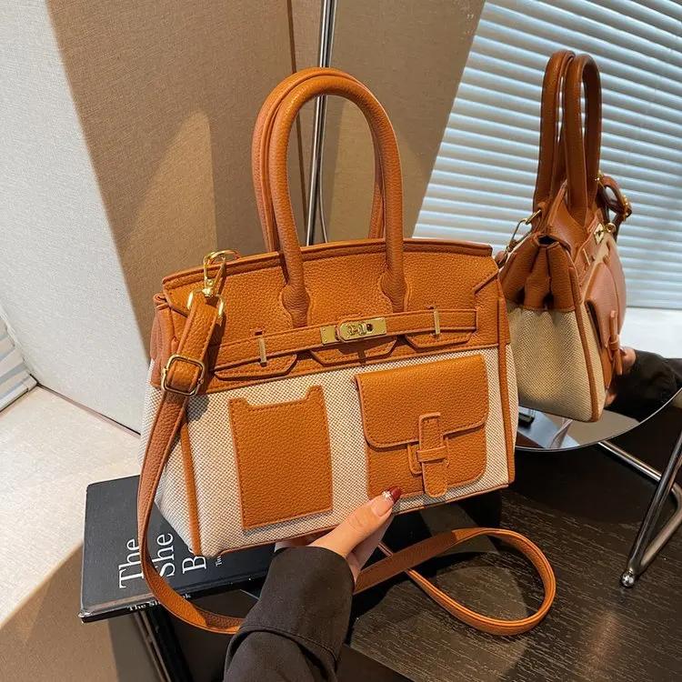 Sac fourre-tout de luxe texturé pour femme, nouvelle collection 2026, en cuir patchwork avec décorat