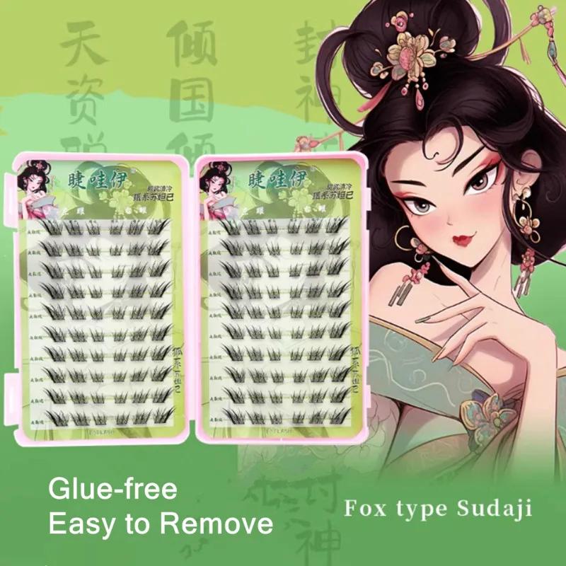 Faux-cils auto-adhésifs sans colle, réutilisables, effet œil de renard moelleux, épais, longs, segme