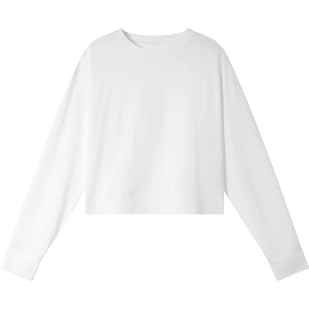 T-shirt en coton blanc pour femme VIMLY, collection Printemps 2026, col rond, manches longues, coupe