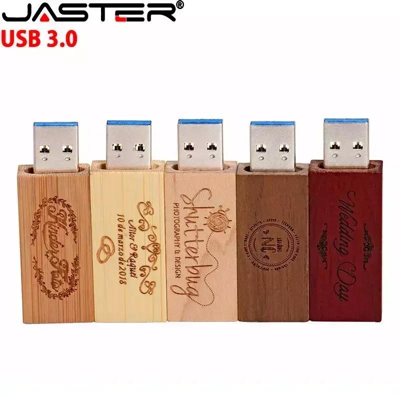 JASTER Lot de 10 clés USB 3.0 en bois, 128 Go, avec logo personnalisé gratuit, clé USB 64 Go, clé US