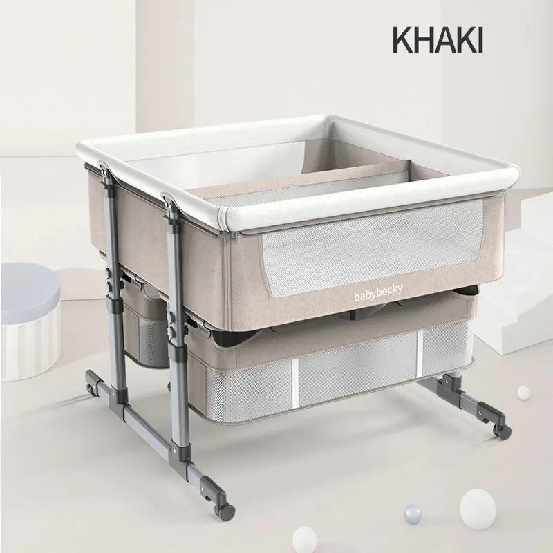 Berceau jumeaux, berceau dormeur, berceau pour bébé à hauteur réglable avec roulettes et maille à fl
