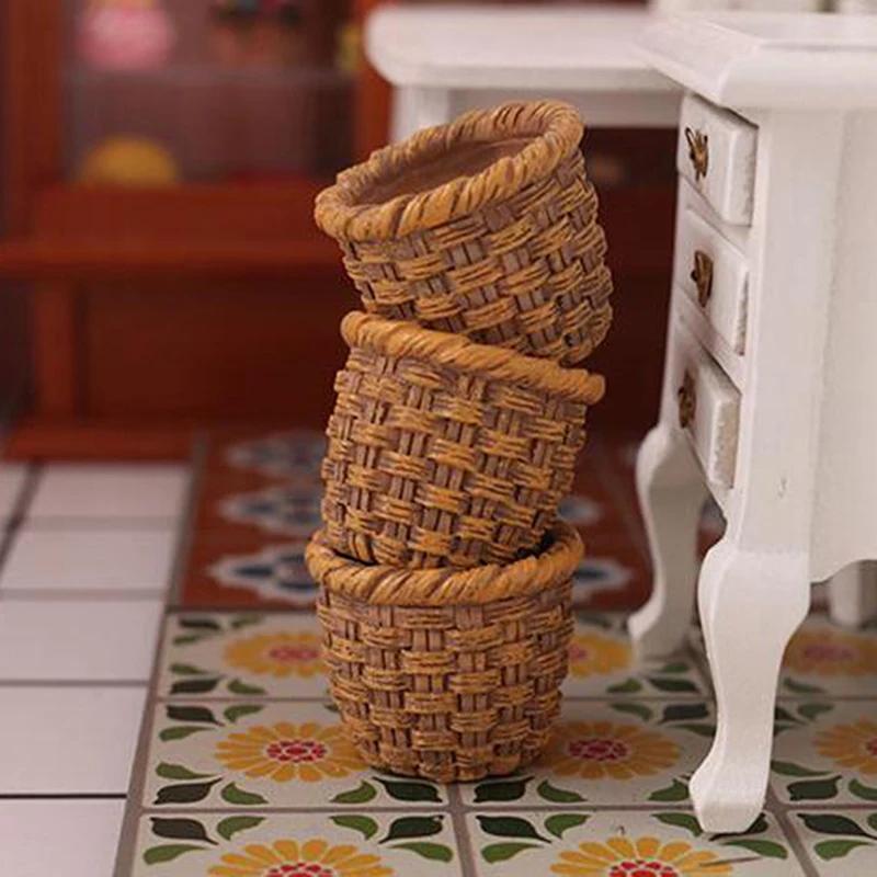 Mini panier de rangement des aliments et légumes tissé à la main, maison de courses mignonnes, cadre