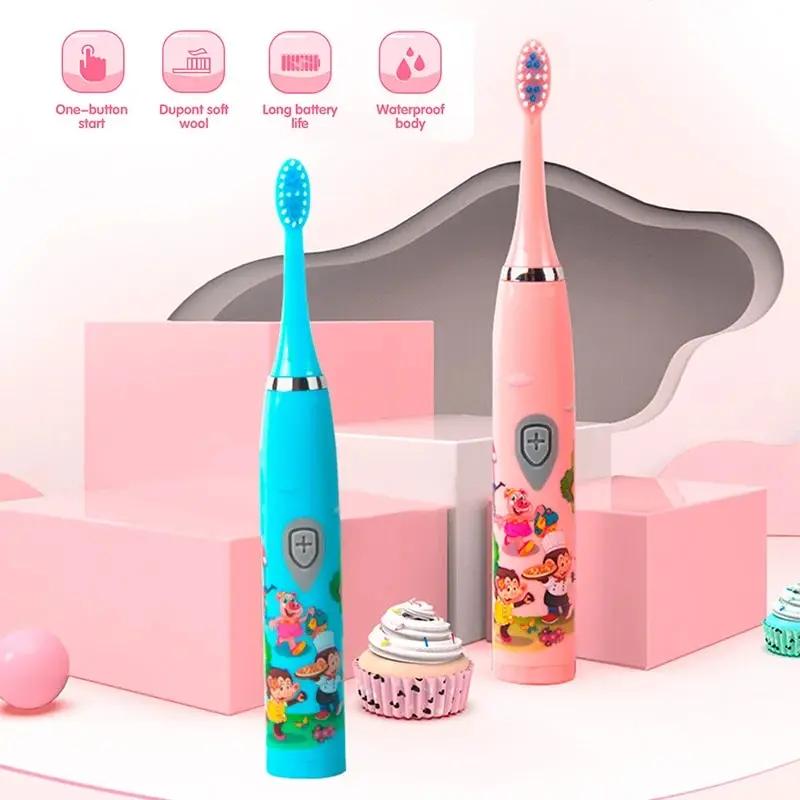 Brosse à dents électrique sonique pour enfants, IPX7, étanche, dessin animé coloré, utilisation pour