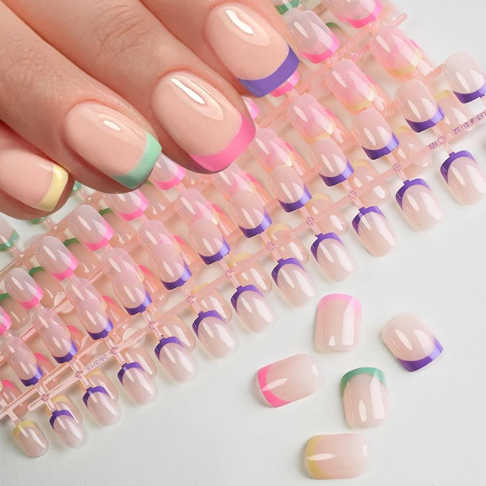 120/240 pièces français court carré faux ongles 12 tailles couverture complète presse sur ongles bri