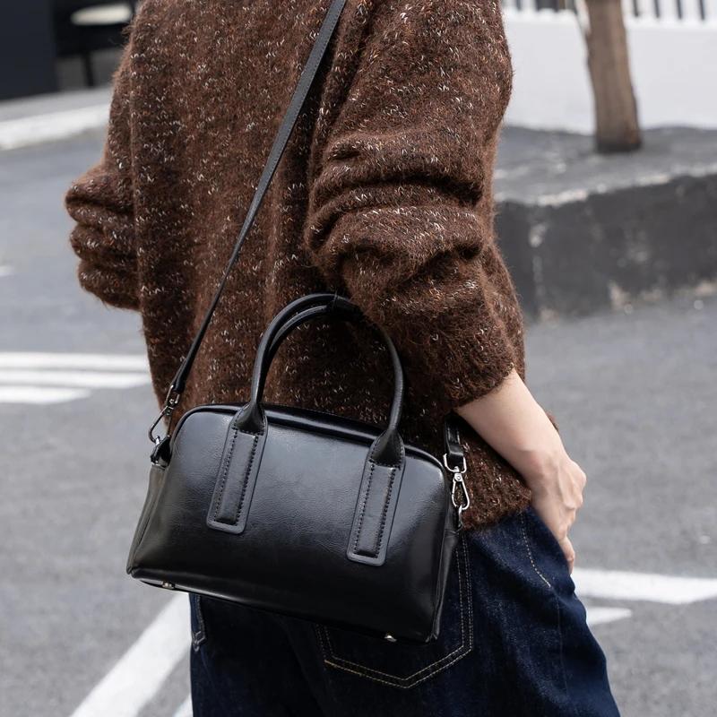 Sacs à bandoulière en cuir véritable de haute qualité pour femmes, sac à bandoulière en cuir ciré, s