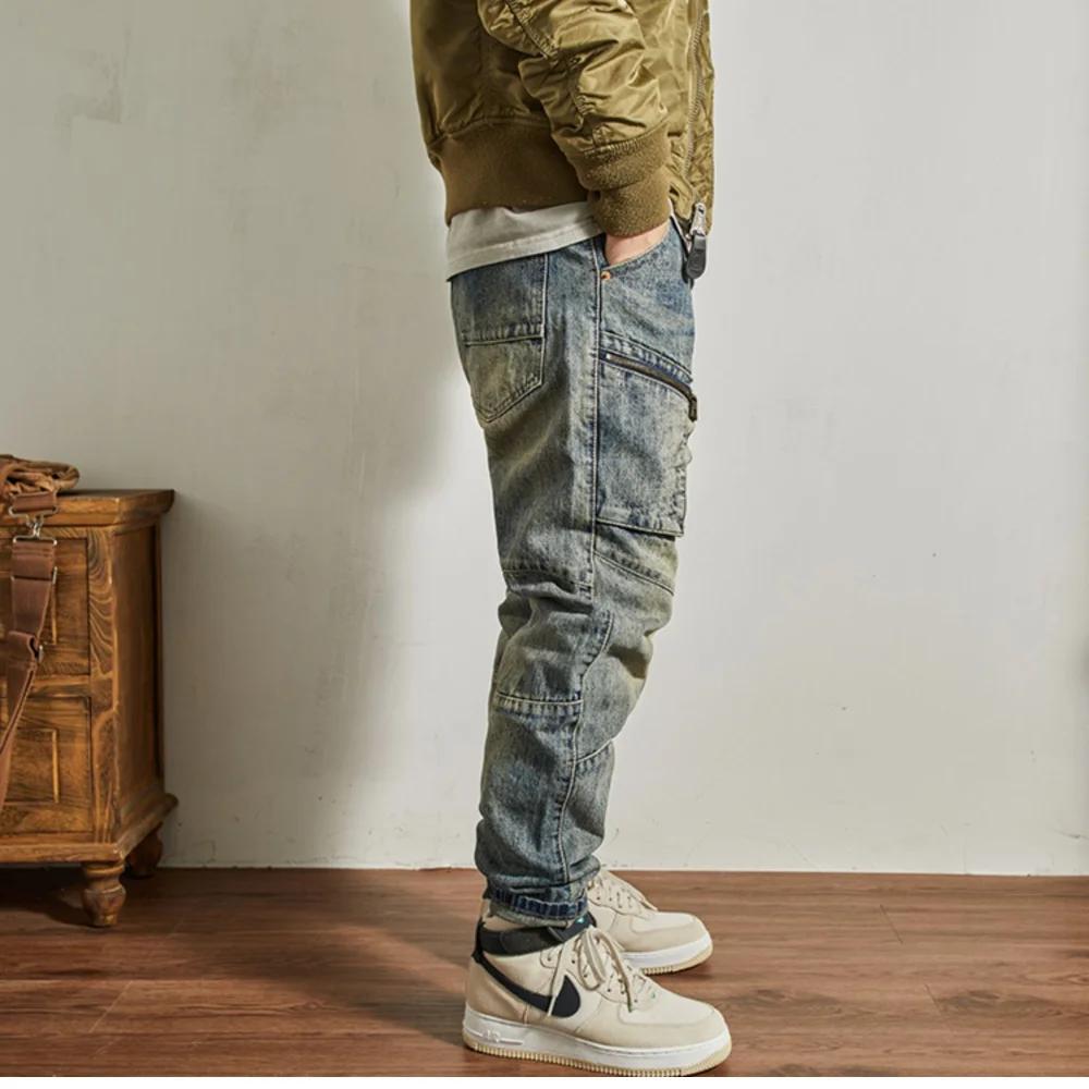 Machete épissage moto jean hommes américain vintage lavage pour faire vieux mince petite jambe droit
