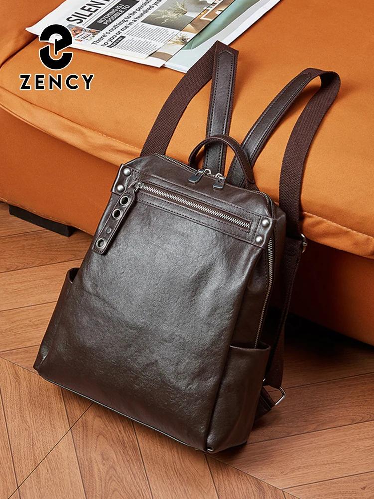 Sac à dos Zency grande capacité pour femme, sac de voyage d'affaires vintage en cuir de vachette ple