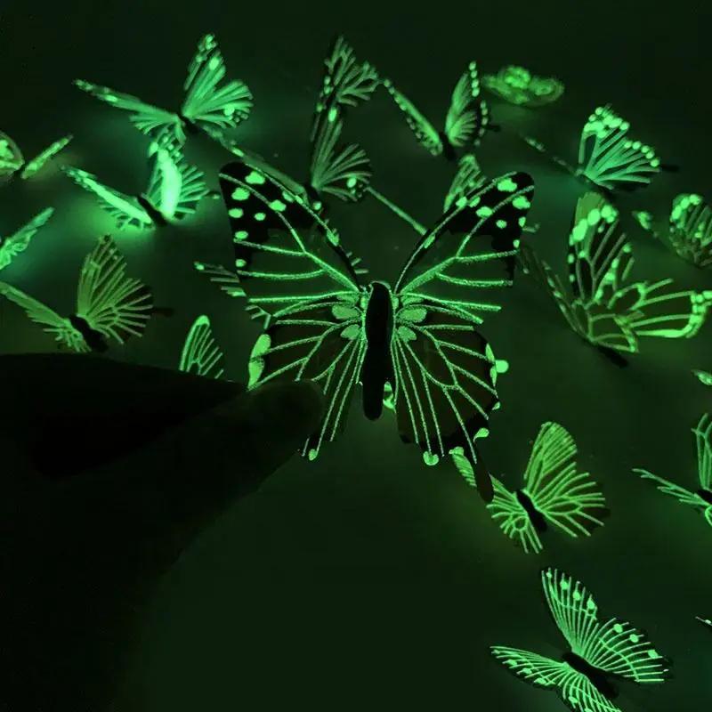 Autocollant mural créatif papillon lumineux 3D, 12 pièces, à la mode, pour bricolage, Art mural mode