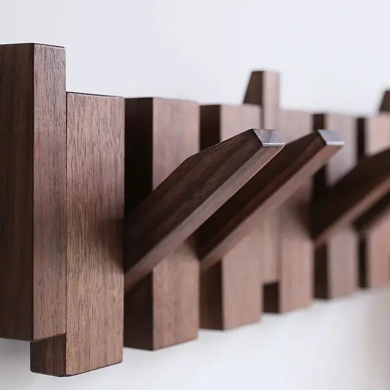 Porte-manteau mural en noyer noir, crochet à vêtements en bois massif, porte d'entrée, porte-manteau
