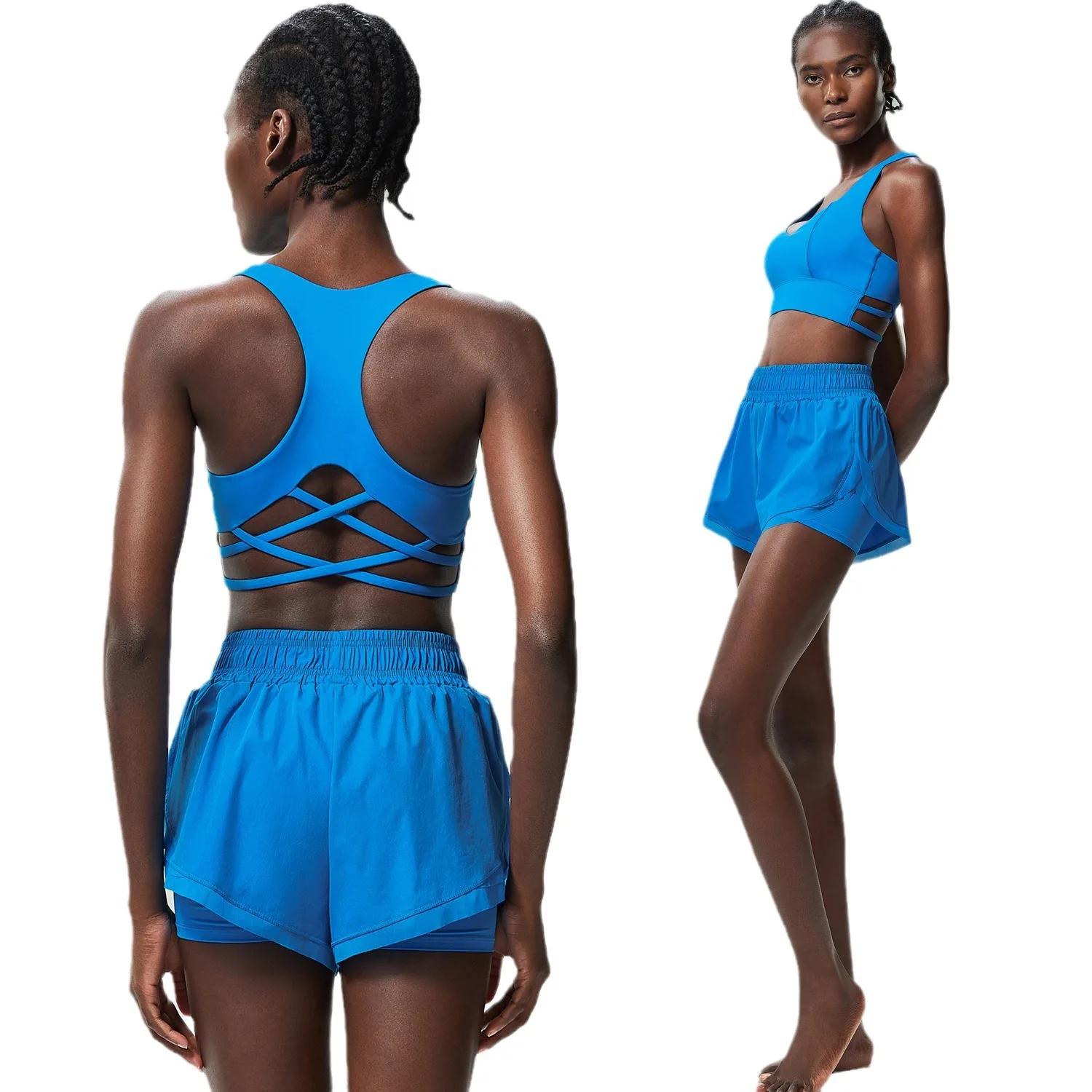 Femmes en plein air course costume été respirant séchage rapide vêtements de sport courts deux pièce