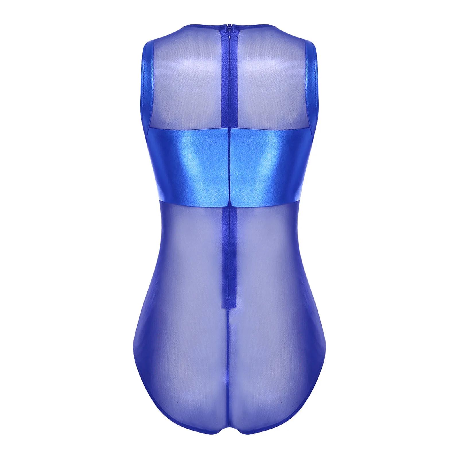 Maillots de bain brillants pour femmes, maille transparente, Patchwork métallique brillant, body san