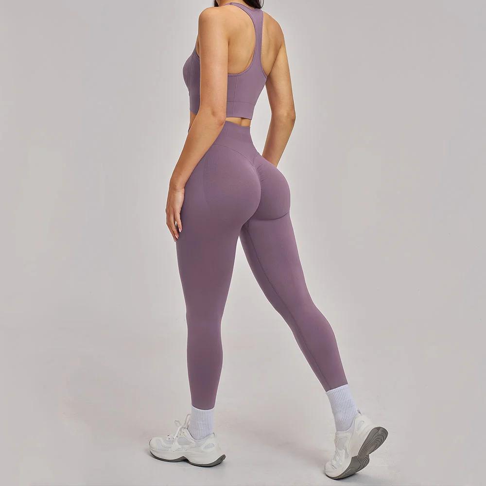 Ensemble de yoga 2 pièces pour femmes, tenue de sport sans couture, soutien-gorge antichoc, leggings