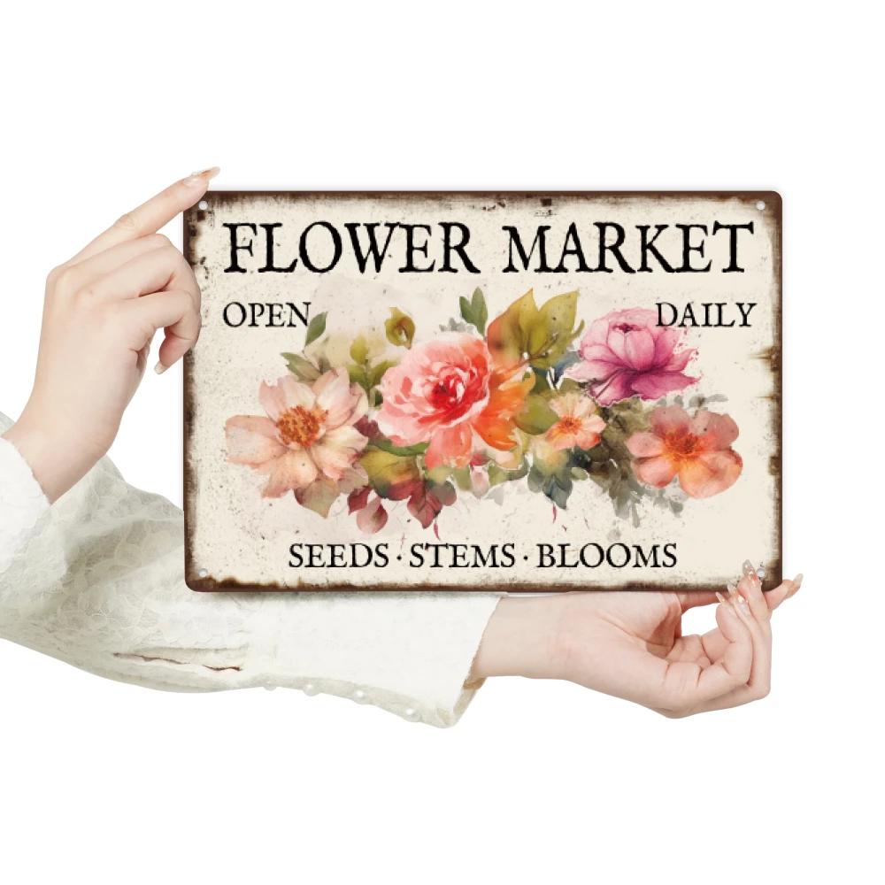 Putuo Decor-Plaque d'art rétro en métal avec fleur, décor mural vintage pour la maison, le jardin, l