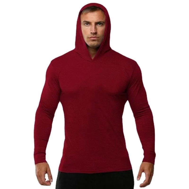 Nouveau sweat-shirt à capuche uni pour homme, manches longues, coton, fitness, musculation, coupe aj
