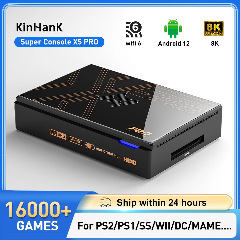 Kinhank Consoles de jeux vidéo rétro Super Console X5 PRO Plug and Play 4T avec 16000 jeux pour PS2/