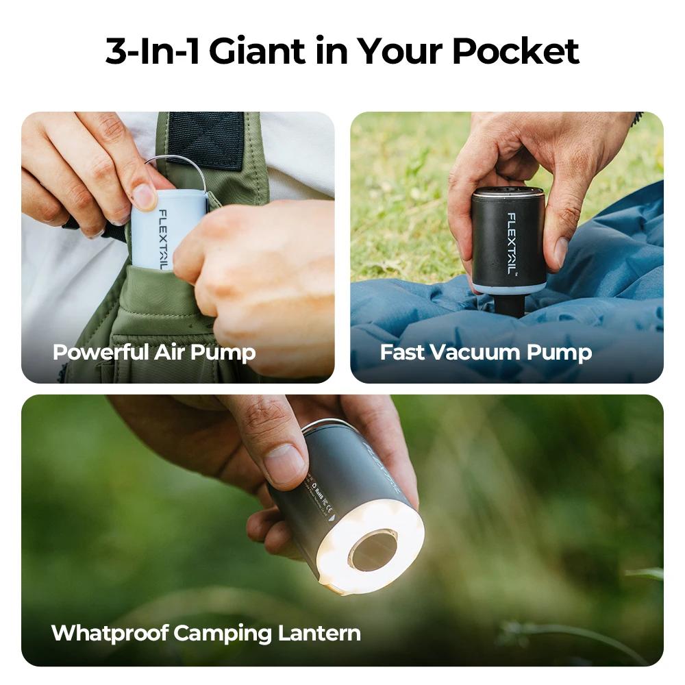 FLEXTAIL TINY PUMP 2X - Pompe à air portable 4 kPa avec lumière de camping et batterie 1600 mAh, inf