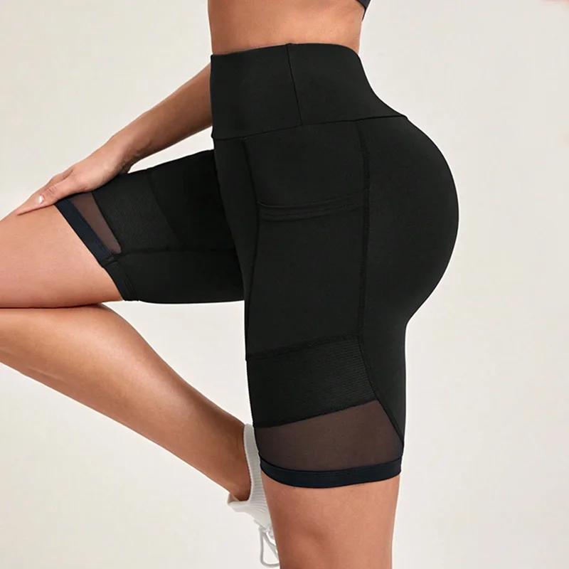 TUNIControl-Short de yoga en maille taille haute avec poches pour femme, short d'entraînement