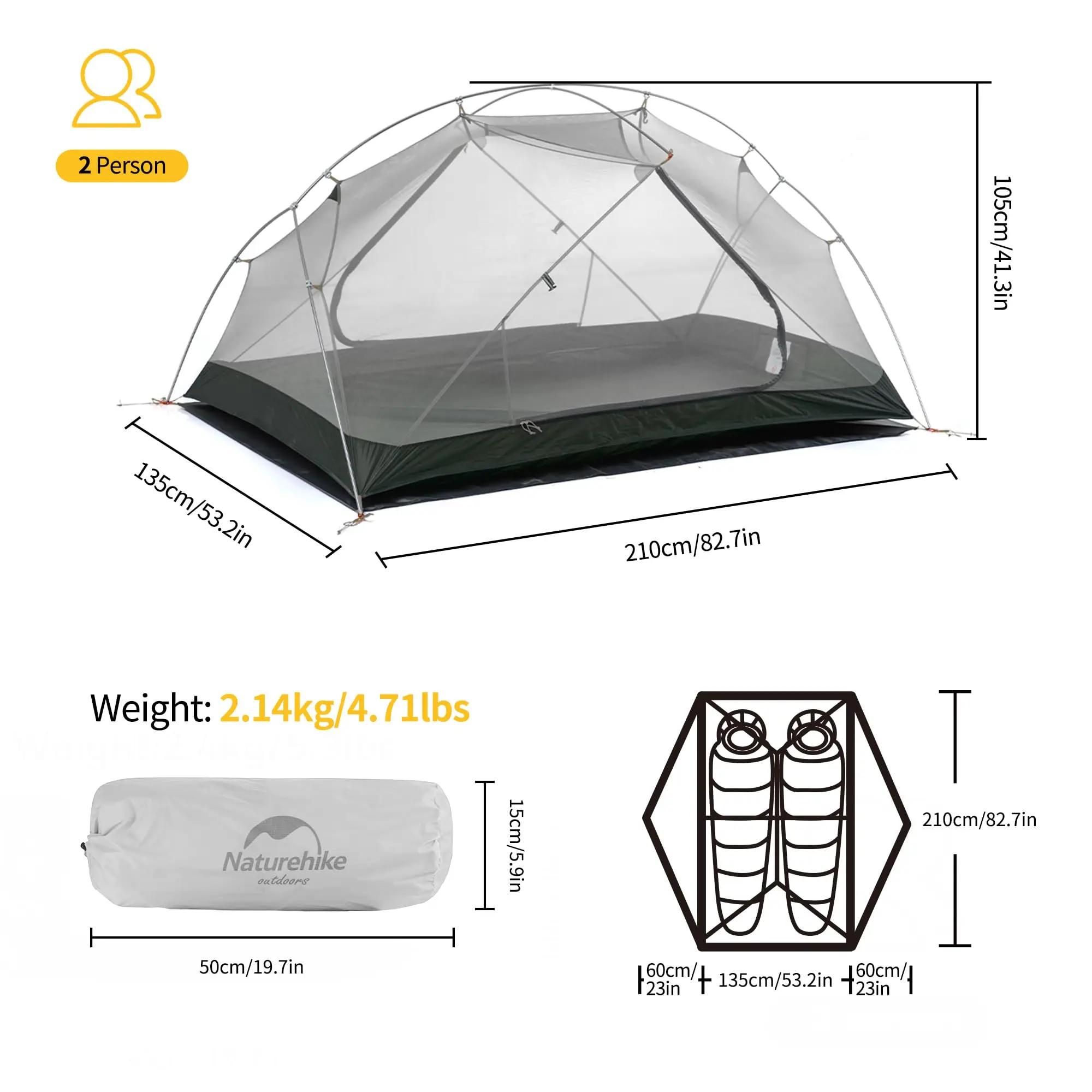 Tente de camping Naturehike Mongar 2, ultralégère, pour l'extérieur, 3 saisons, imperméable, en nylo