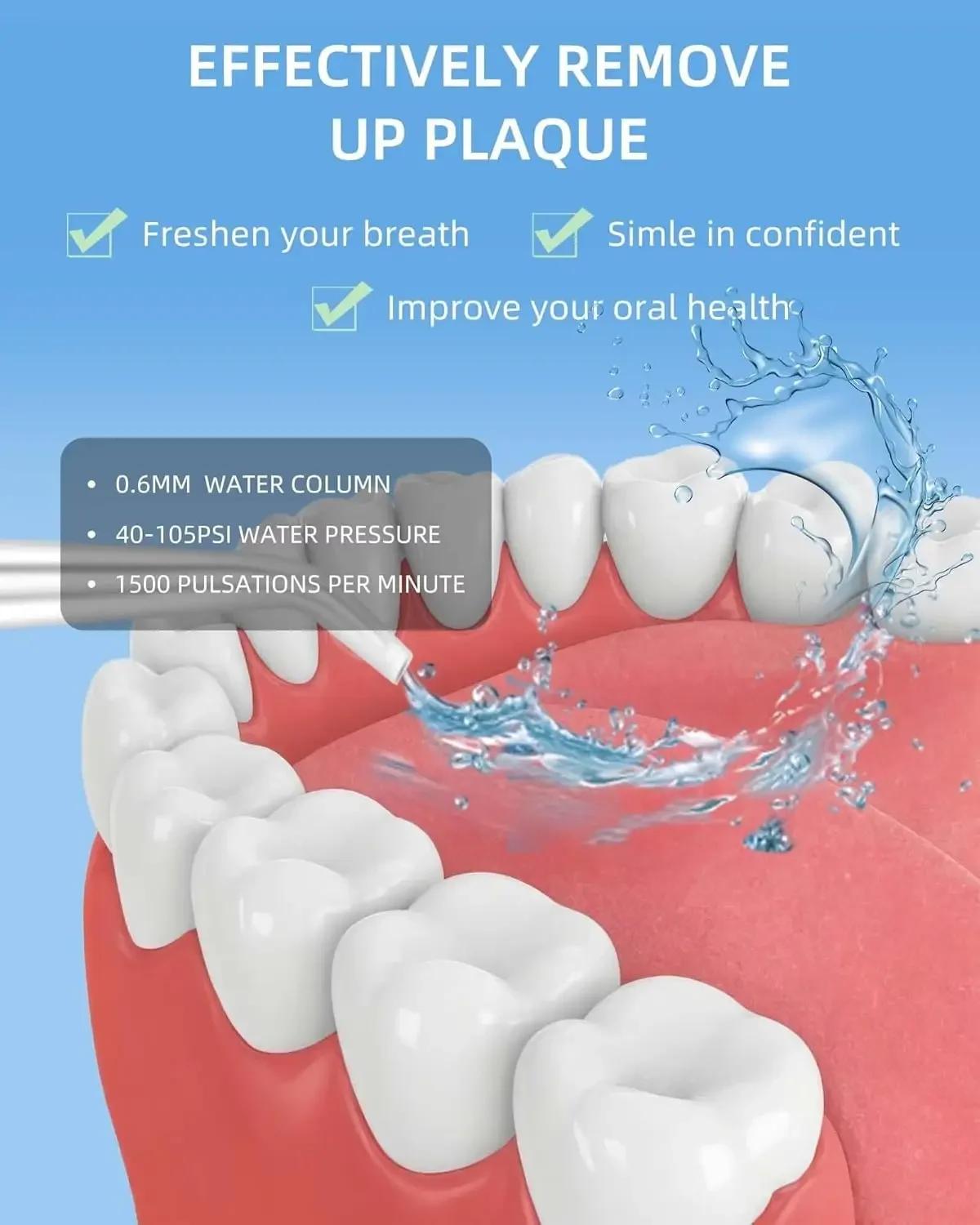 Irrigateur buccal, hydropulseur Portable, cure-dents à Jet d'eau Rechargeable par USB + 4 pointes de