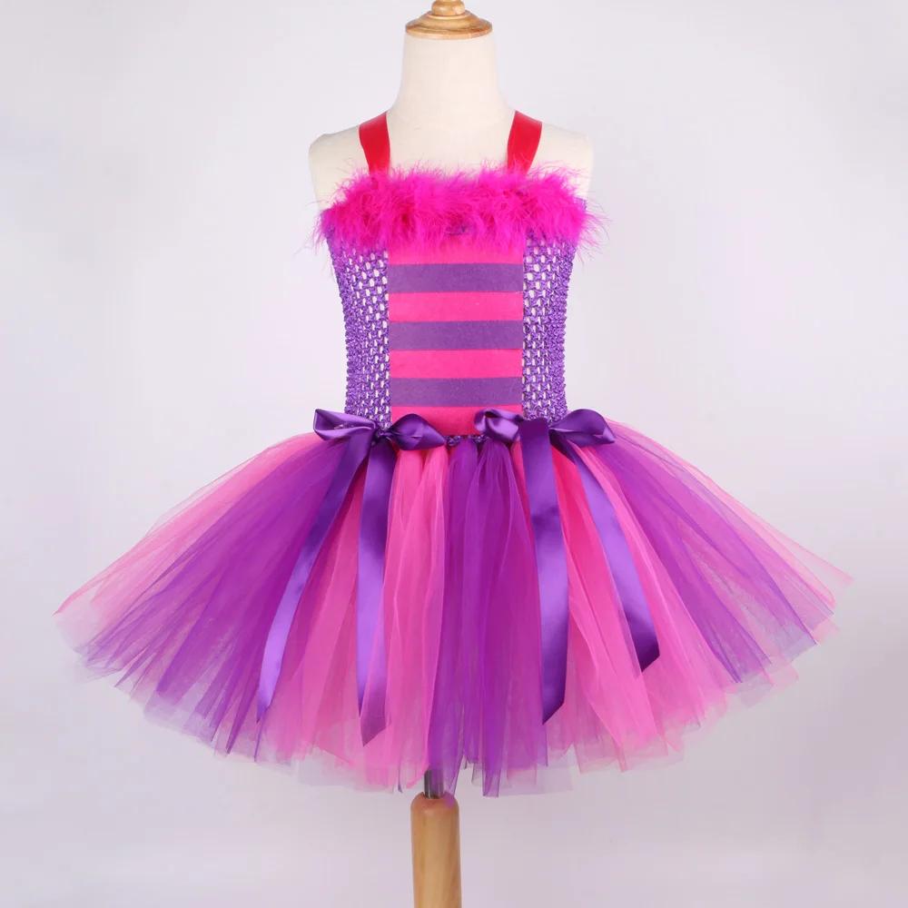 Costumes de chat de Cheshiree rose violet pour bébés filles, robe Tutu fantaisie d'animaux pour enfa