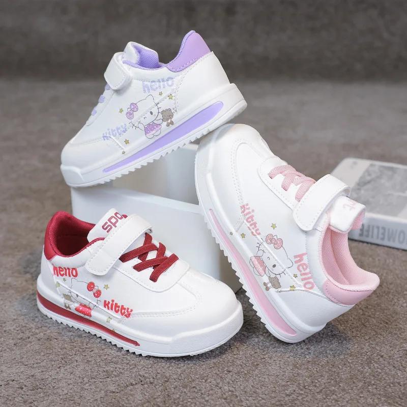 Chaussures décontractées pour enfants Hello Kitty en cuir PU, chaussures de course confortables pour
