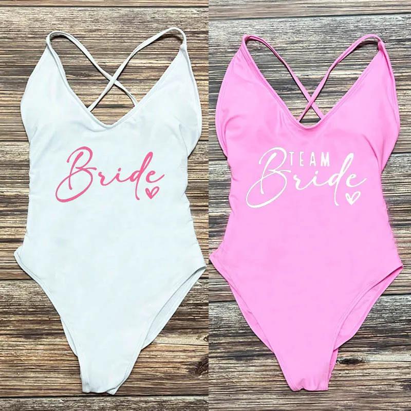 S-3XL rose imprimé équipe mariée maillot de bain une pièce Sexy rembourré Squad femmes maillots de b