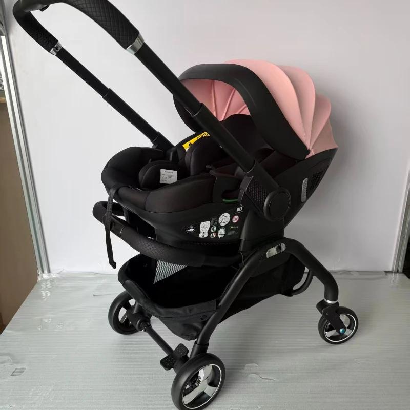 Poussette bébé rose 4-en-1 neuve avec nacelle, siège auto multifonctionnel, poussette de luxe, pliab