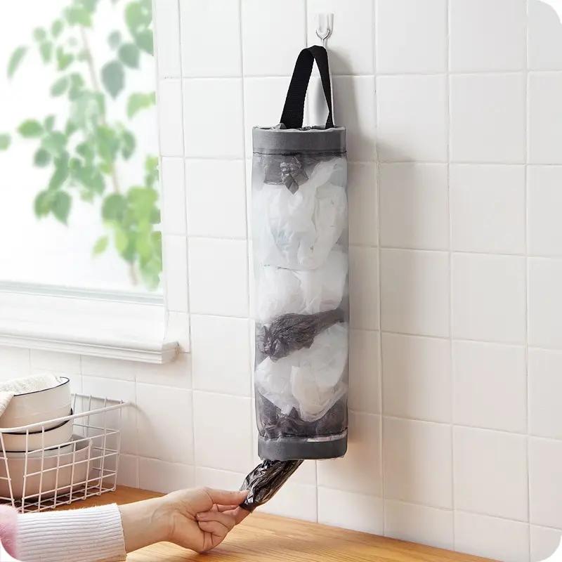 Sac de rangement gris SunOfficiBag, distributeur de sacs en plastique à mailles à montage mural, pou