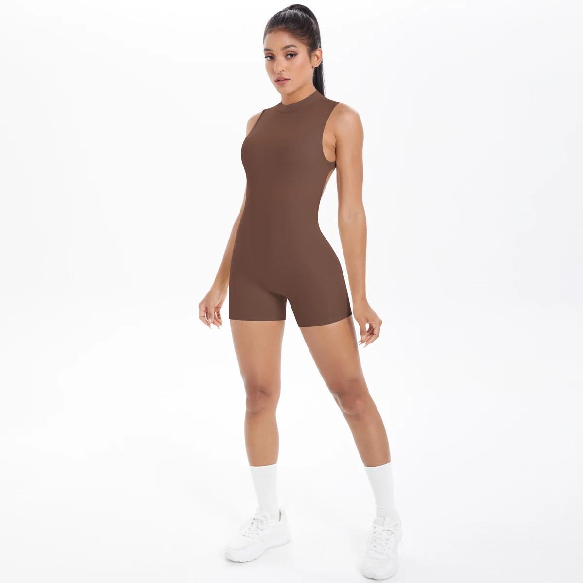 Combinaison de Yoga creuse sans manches, dos nu, pour femmes, body de couleur unie, sport de levage,