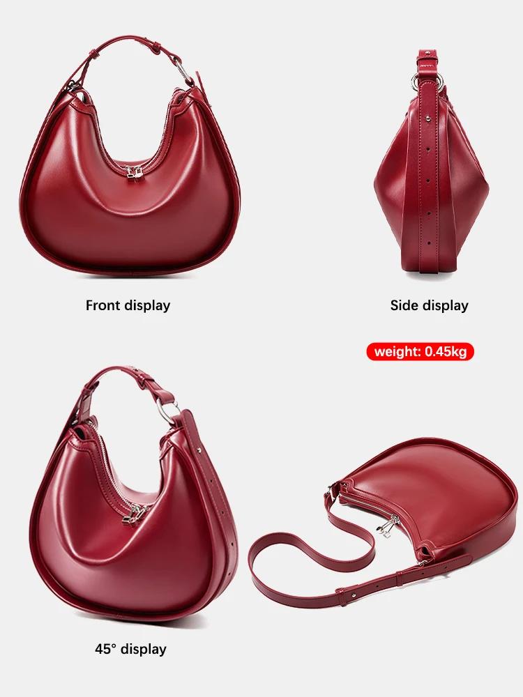 Zency – sac Hobo à bandoulière en cuir véritable pour femmes, sac à main de luxe de styliste, poches