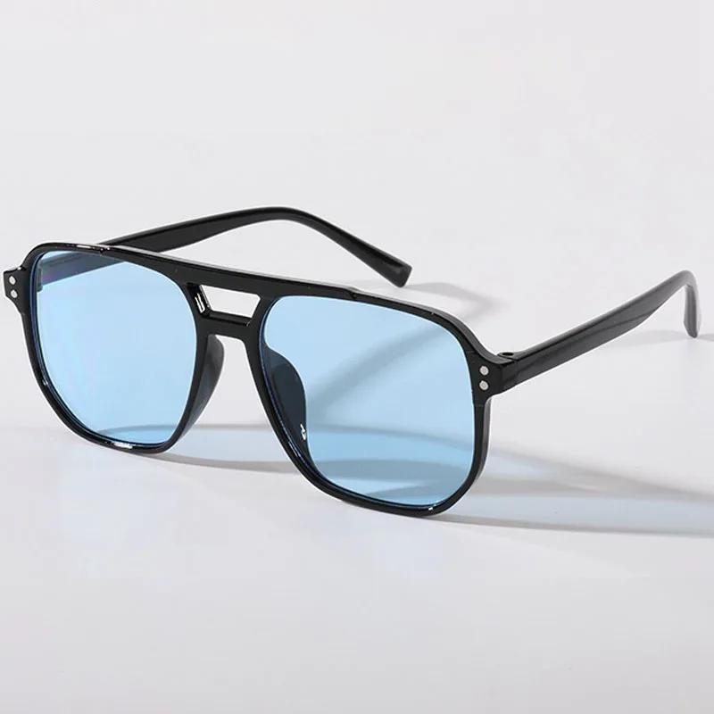 Lunettes de soleil carrées rétro pour femmes et hommes, lunettes de soleil polygonales noires vintag
