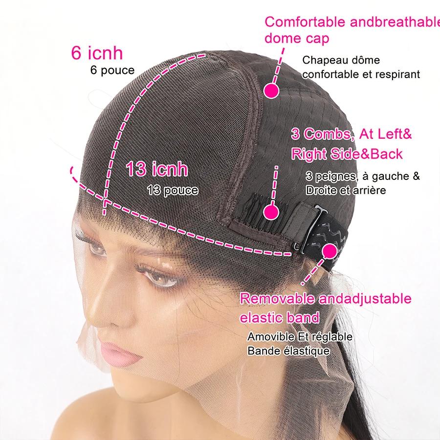 Sophia-Perruque Lace Closure Brésilienne Naturelle, Cheveux Lisses, Sans Colle, 4x4, 13x4, 13x6, Den