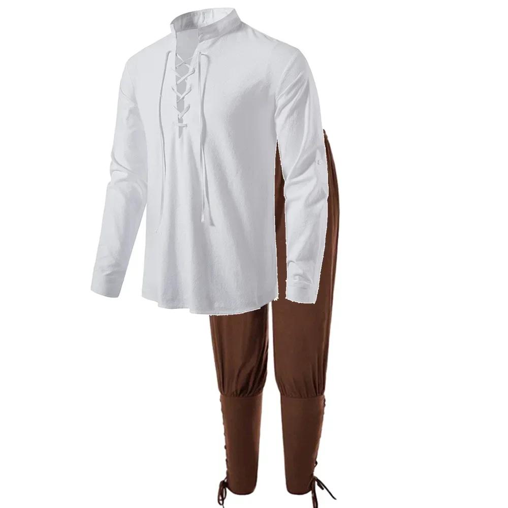 2 pièces rétro Vintage médiéval Renaissance Cosplay Costume tenues Pirate Viking Halloween décontrac