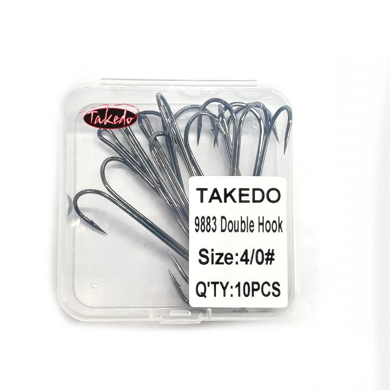 TAKEDO 10 pièces 9883 rond courbé longue tige Double crochet de pêche hauteur en acier au carbone no