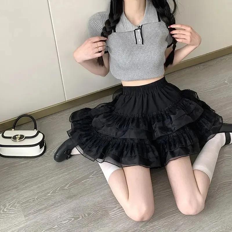 Nouveau dans les vêtements doux coréen décontracté été tendance blanc dentelle gâteau Mini jupe Ball