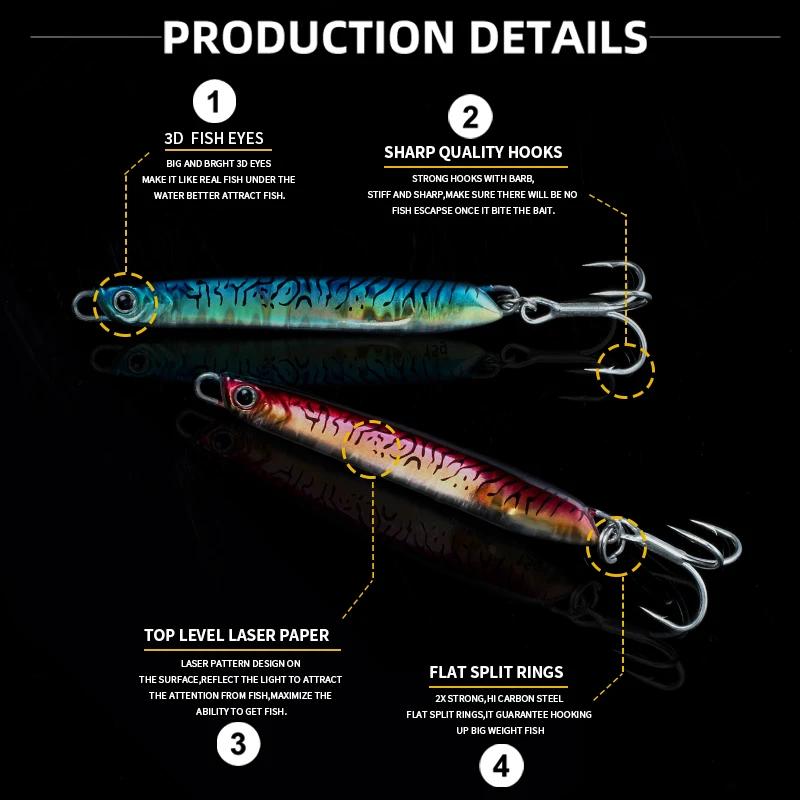 MAGIC WORKS leurre de pêche au gabarit en métal à lueur lente 15g 20g 30g leurre de pêche en mer pla