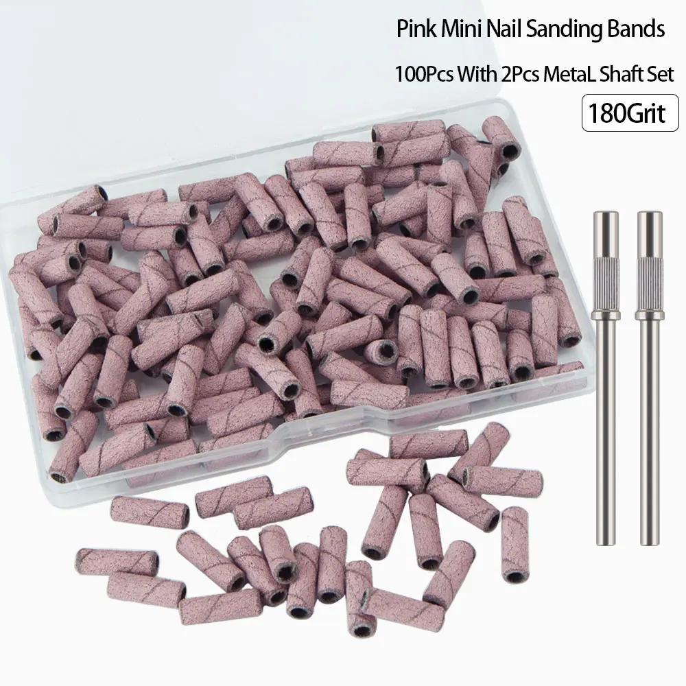 100 pièces bandes de ponçage pour perceuse à ongles avec 2 pièces jeu de mèches de mandrin, Mini pet