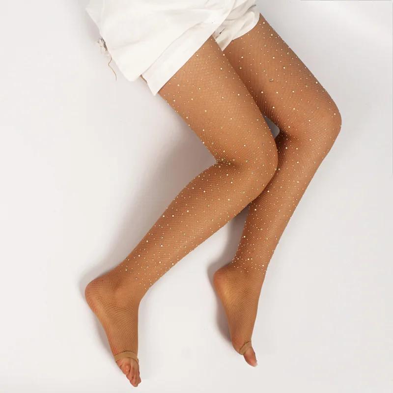 USHINE vente strass bout ouvert diamant pêche maille couleur Caramel Pantnet vêtements de danse bas