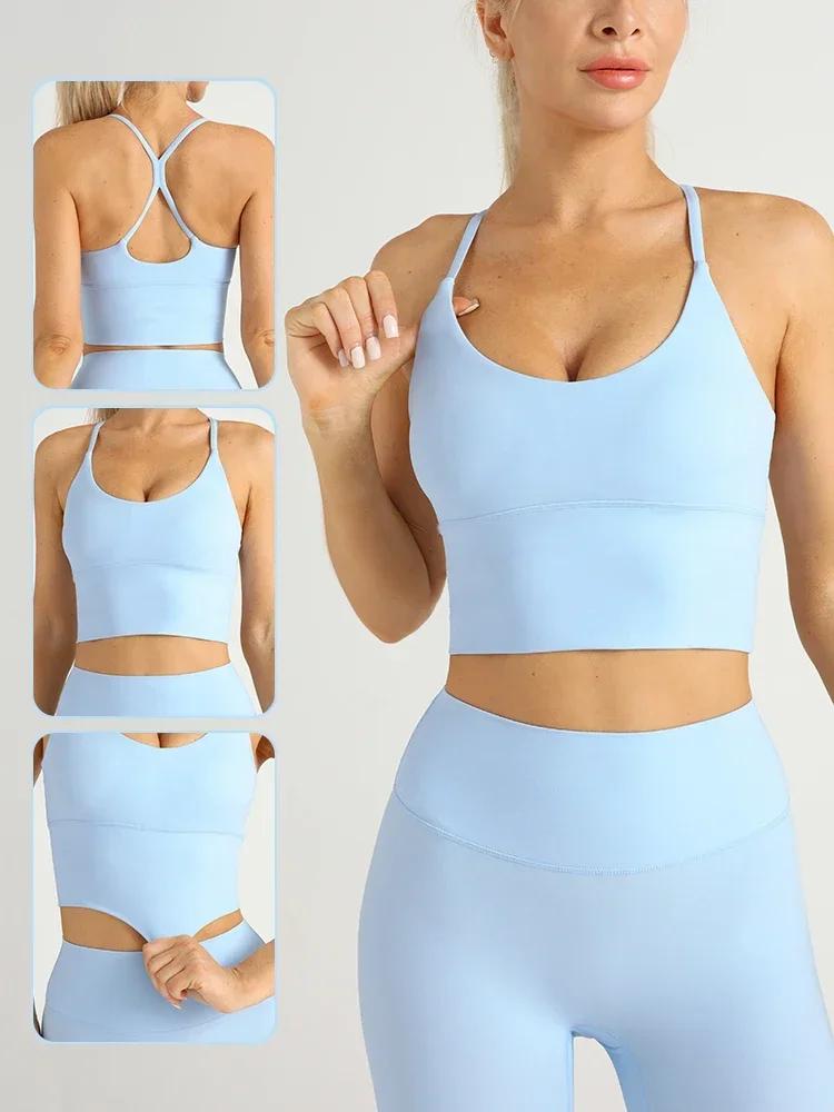 Soutien-gorge sport femme dos croisé Y forme sexy fitness yoga jogging entraînement sensation nue