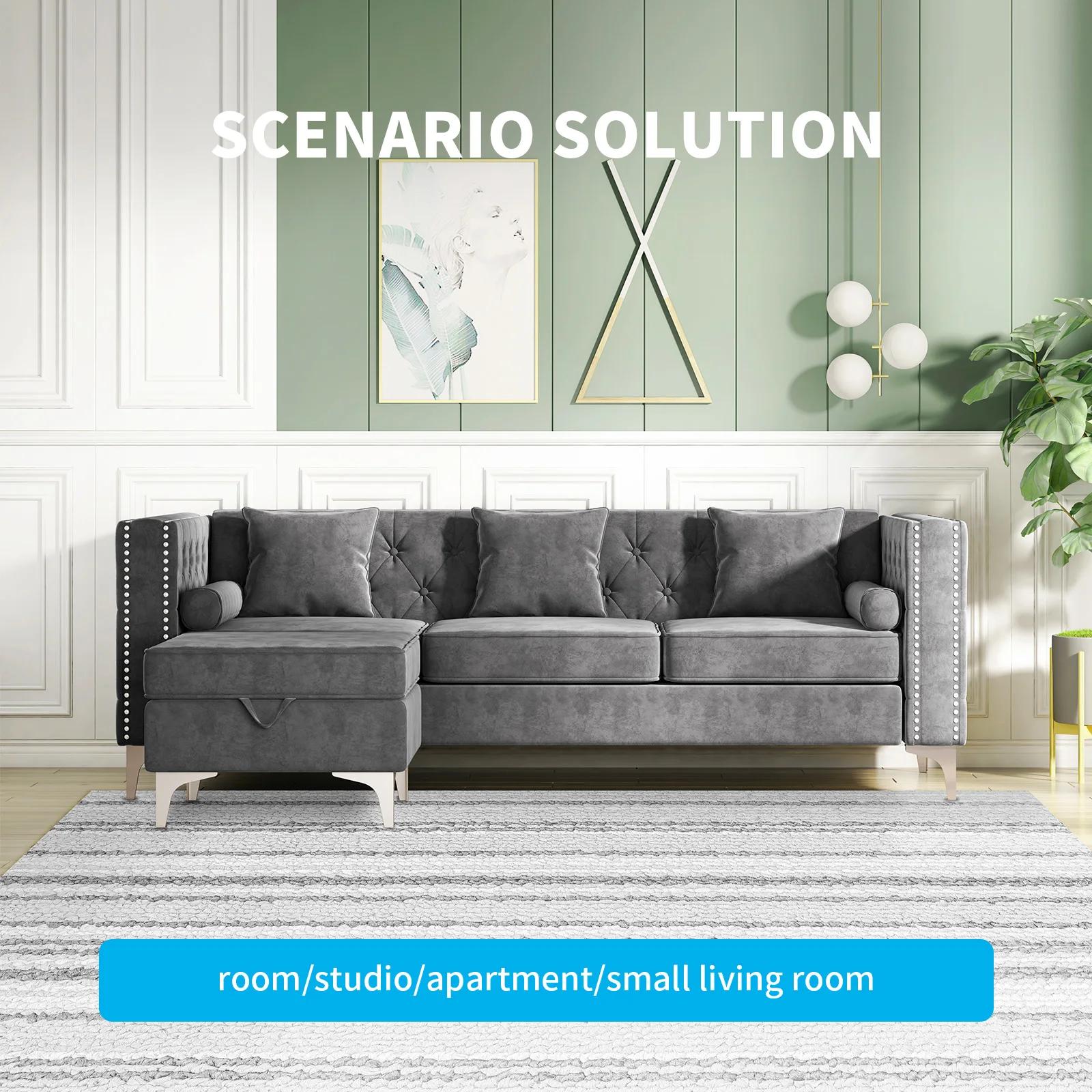 HORGgland-Ensemble de canapé sectionnel O, canapé convertible 3 places en velours avec accoudoirs et