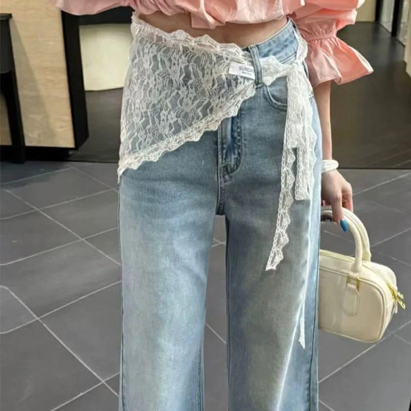 Jupe mi-longue style coréen et japonais, superposée, en dentelle douce et patchwork, avec jupe cache