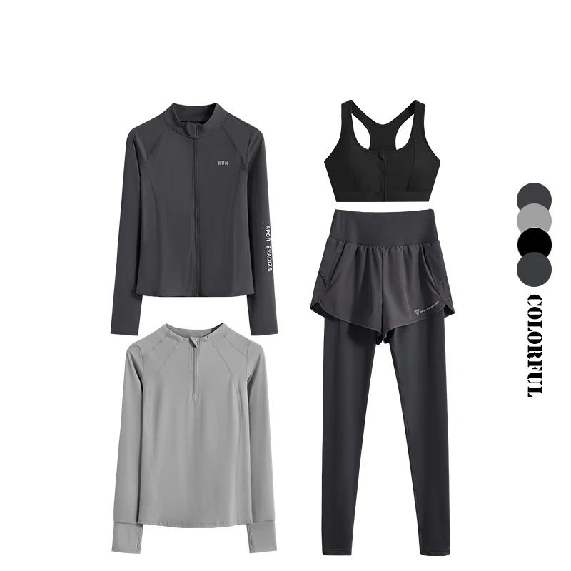 Ensemble yoga femme 4 pièces soutien-gorge leggings veste fitness entraînement DRUR