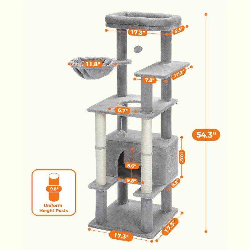 Arbre à chat avec perchoir supérieur, tour pour chat avec hamac en peluche, étagères pour chat, pomp
