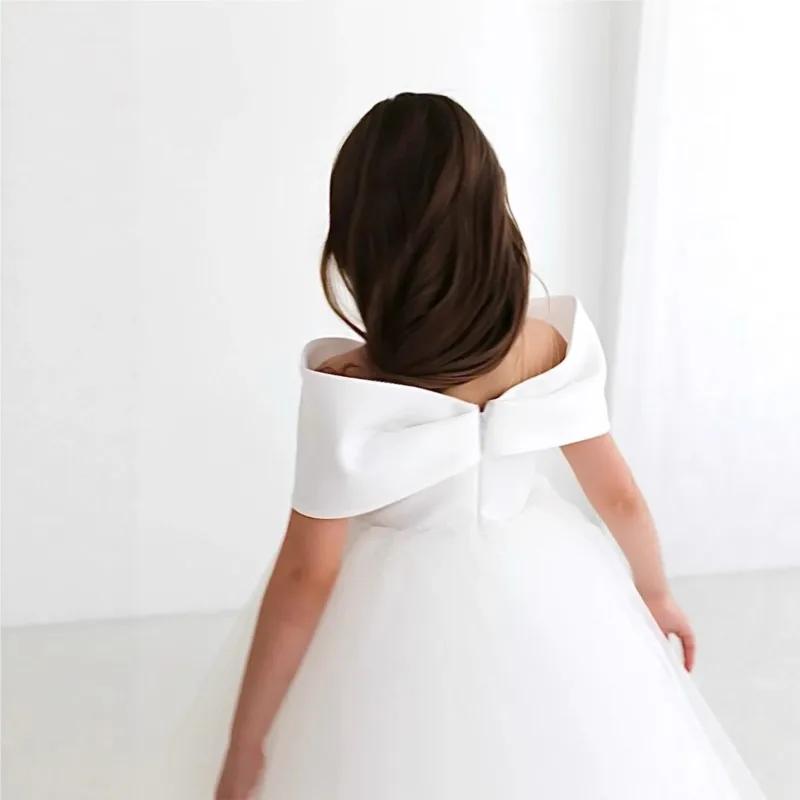 Robe Tutu Princesse à Nœud pour Bébé Fille, Épaules Dénudées, Élégante en Tulle, pour Mariage, Anniv
