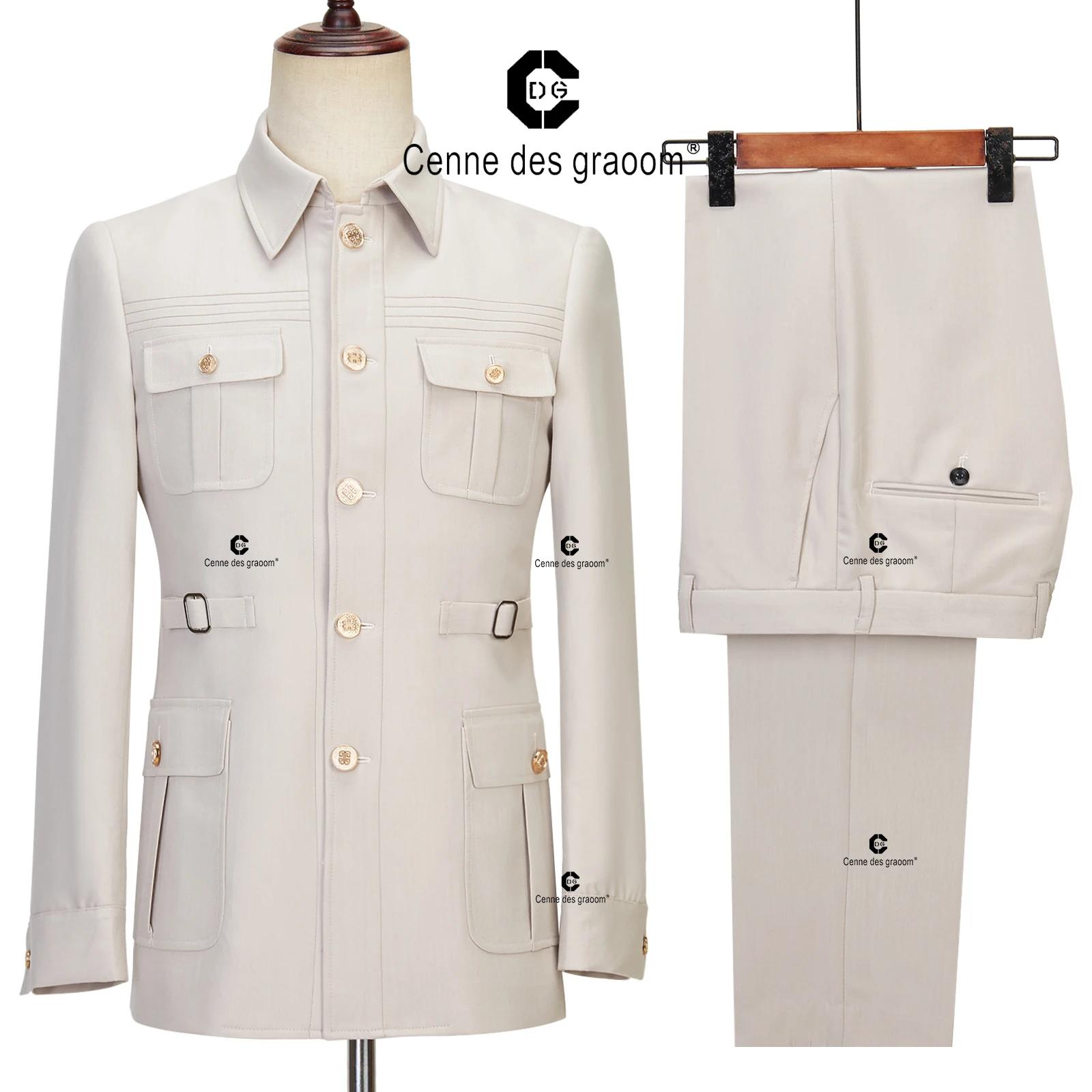 Cenne Des Graoom – Costume Safari pour Homme, boutons dorés, col carré sur mesure, formel, décontrac